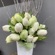 Silk White Tulips Vase