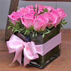 Love Pink Rose Cube Arrangement
