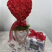 Silk Red Rose Tree and Candle set