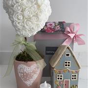 Blue Bunting House and Rose Tree gift set